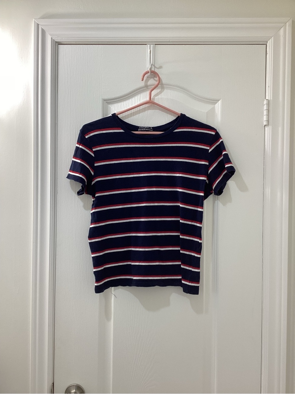 Brandy Melville Navy Tee with Pink & White Stripes